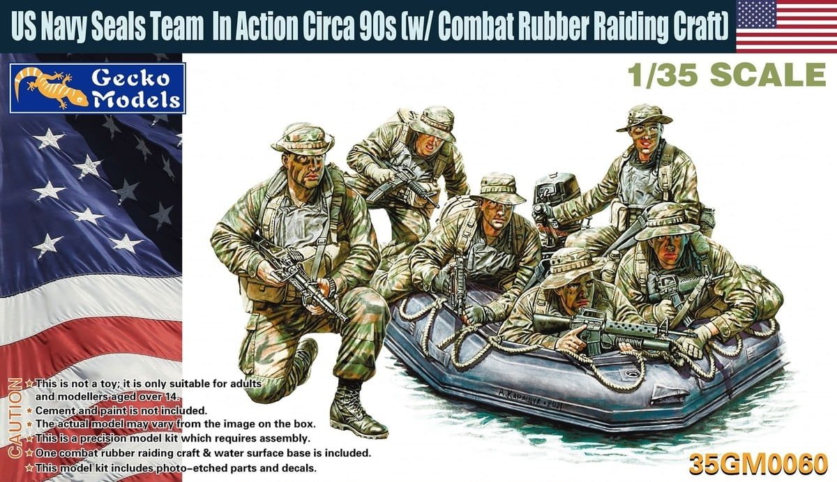 Gecko Models 35GM0060 Équipe des Navy Seals américains en action vers les années 90 (avec embarcation de raid en caoutchouc de combat) 1/35