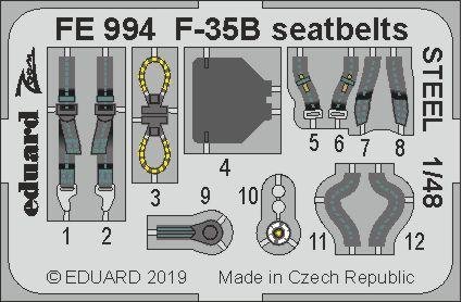 Ceintures de sécurité Eduard FE994 F-35B en acier, échelle 1/48, KITTY HAWK