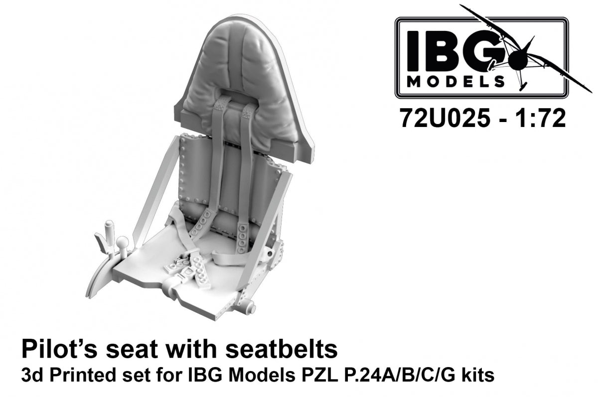 IBG 72U025 Pilot&amp;#39;s Seat w/Seatbelts for PZL P.24A/B/C/G - 3D Printed Set 1/72