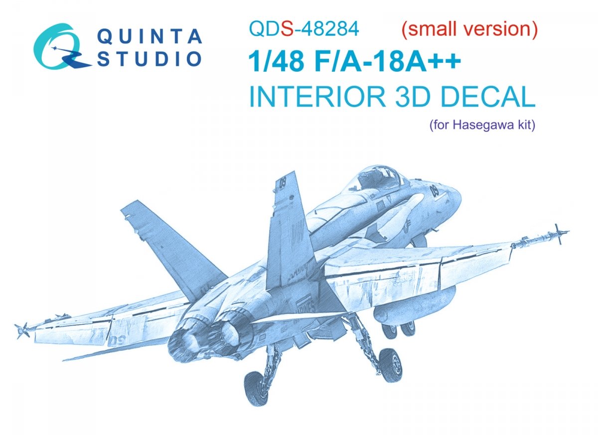 Quinta Studio QDS-48284 F/A-18A++ 3D-Printed &amp;amp; coloured Interior on decal paper (Hasegawa) (Small version) 1/48