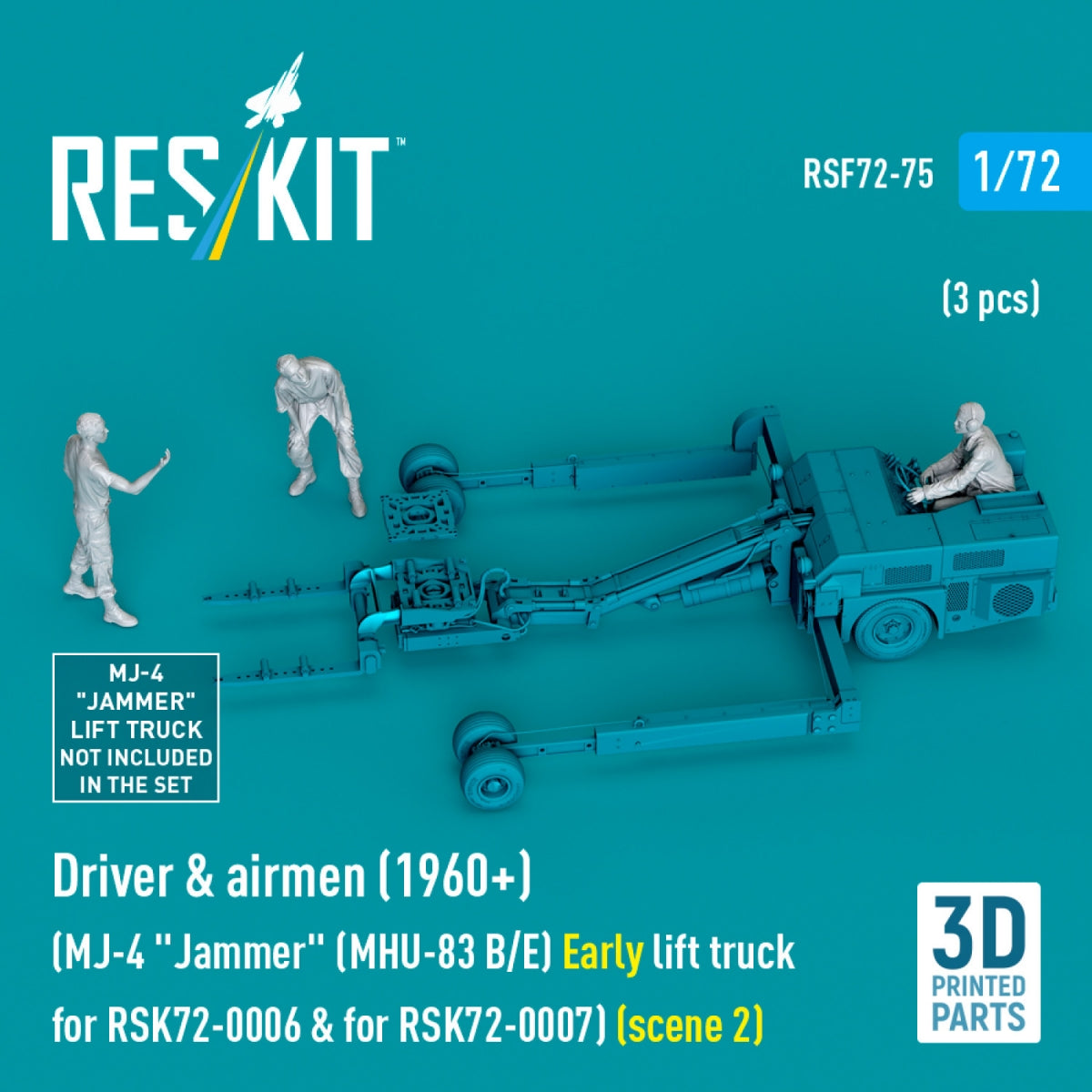 RESKIT RSF72-0075 Driver &amp;amp; airmen (1960+) (3 pcs) (MJ-4 &amp;quot;Jammer&amp;quot; (MHU-83 B/E) Early lift truck for RSK72-0006 &amp;amp; for RSK72-0007) (scene 2) (3D Printed) 1/72 – zdjęcie 3