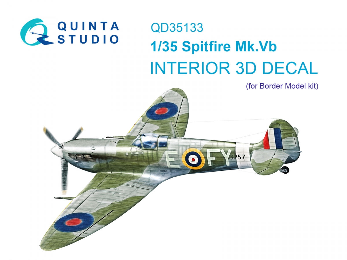 Quinta Studio QD35133 Spitfire Mk. Vb Intérieur coloré imprimé en 3D sur papier décalcomanie (modèle Border) 1/35