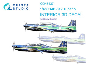 Intérieur coloré imprimé en 3D sur papier décalcomanie Quinta Studio QD48437 EMB-312 Tucano (Hobby Boss) 1/48