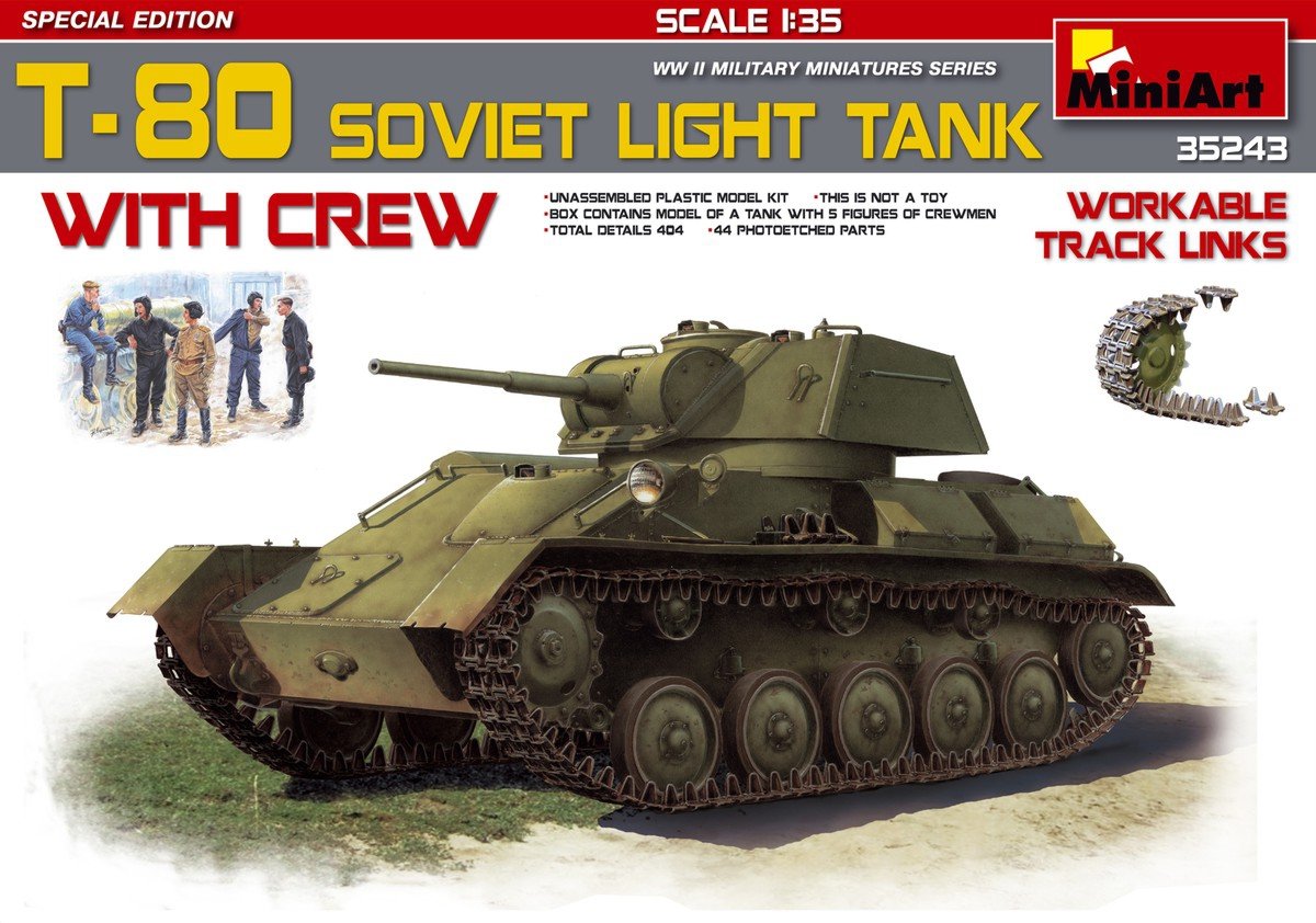 Miniart 35243 T-80 SOVIET LIGHT TANK w/CREW. SPECIAL EDITION 1/35
