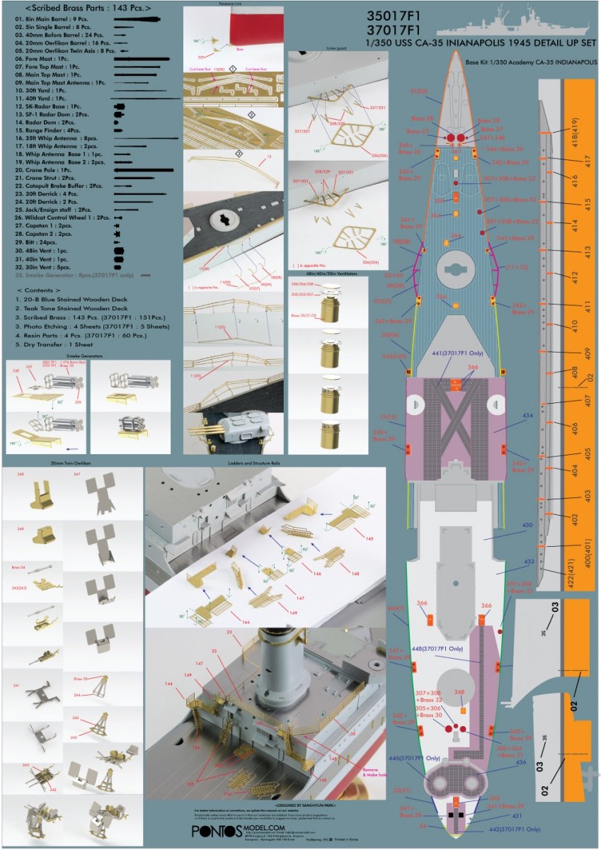 Pontos 37017F1 USS CA-35 Indianapolis 1945 Detail Up Set ADVANCED 1/350 – immagine 2