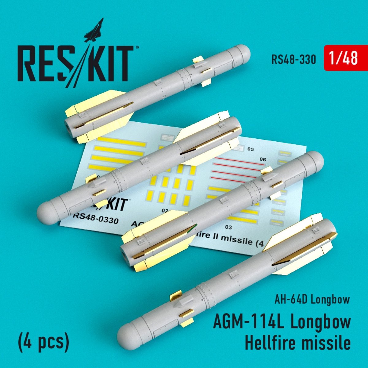 RESKIT RS48-0330 MISSILES HELLFIRE À ARC LONG (4 PIÈCES) 1/48