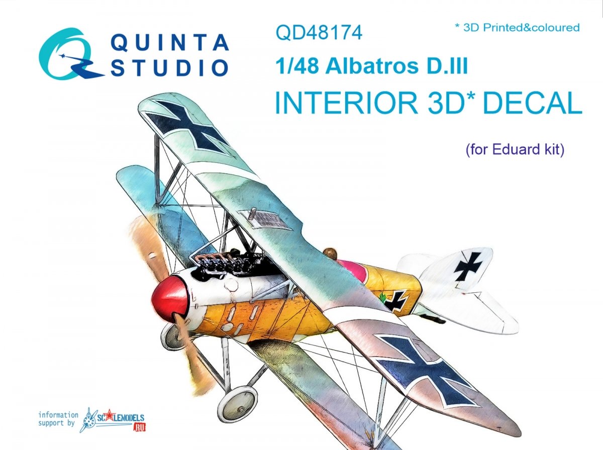 Quinta Studio QD48174 Albatros D.III 3D-Printed &amp; colored Interior on decal paper (for Eduard kit) 1/48