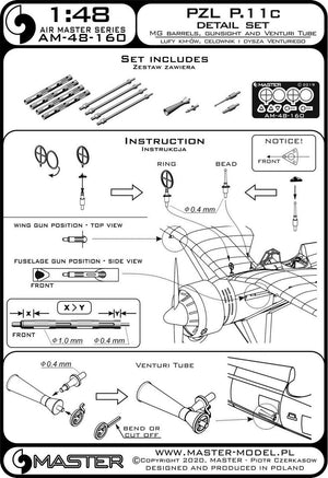 Master AM-48-160 PZL P.11c - kit de détails - canons de fusil wz. 33, viseurs et tuyère Venturi 1/48 – image 9