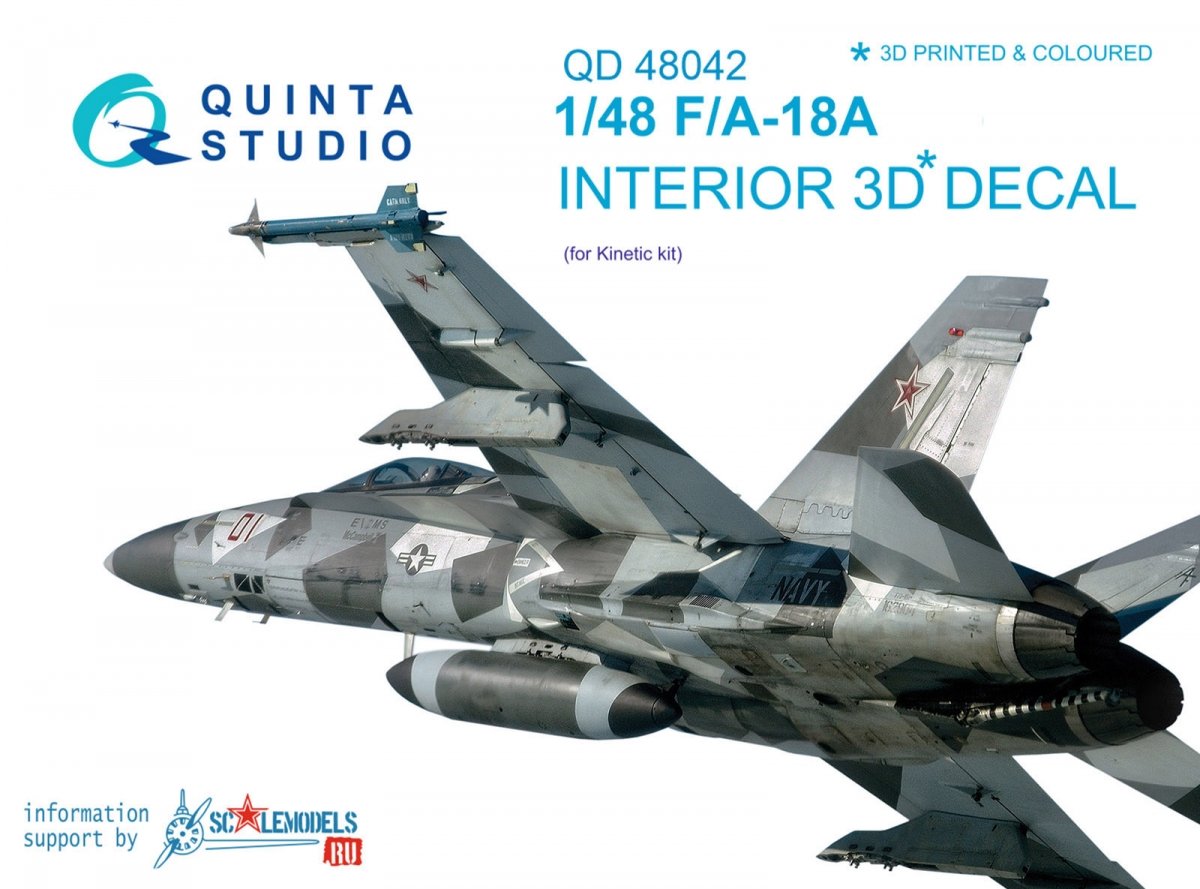 Quinta Studio QD48042 F/A-18A 3D-Printed &amp;amp; coloured Interior on decal paper (for Kinetic) 1/48