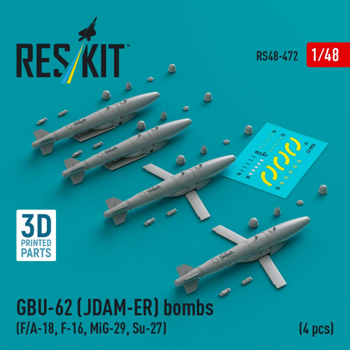 RESKIT RS48-0472 GBU-62 (JDAM-ER) bombs (4 pcs) (3D Printed) 1/48