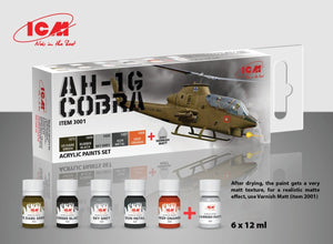 ICM 3001 Acrilyc paint set for ICM Bell AH-1G Cobra US Attack Helicopter 6x12ml