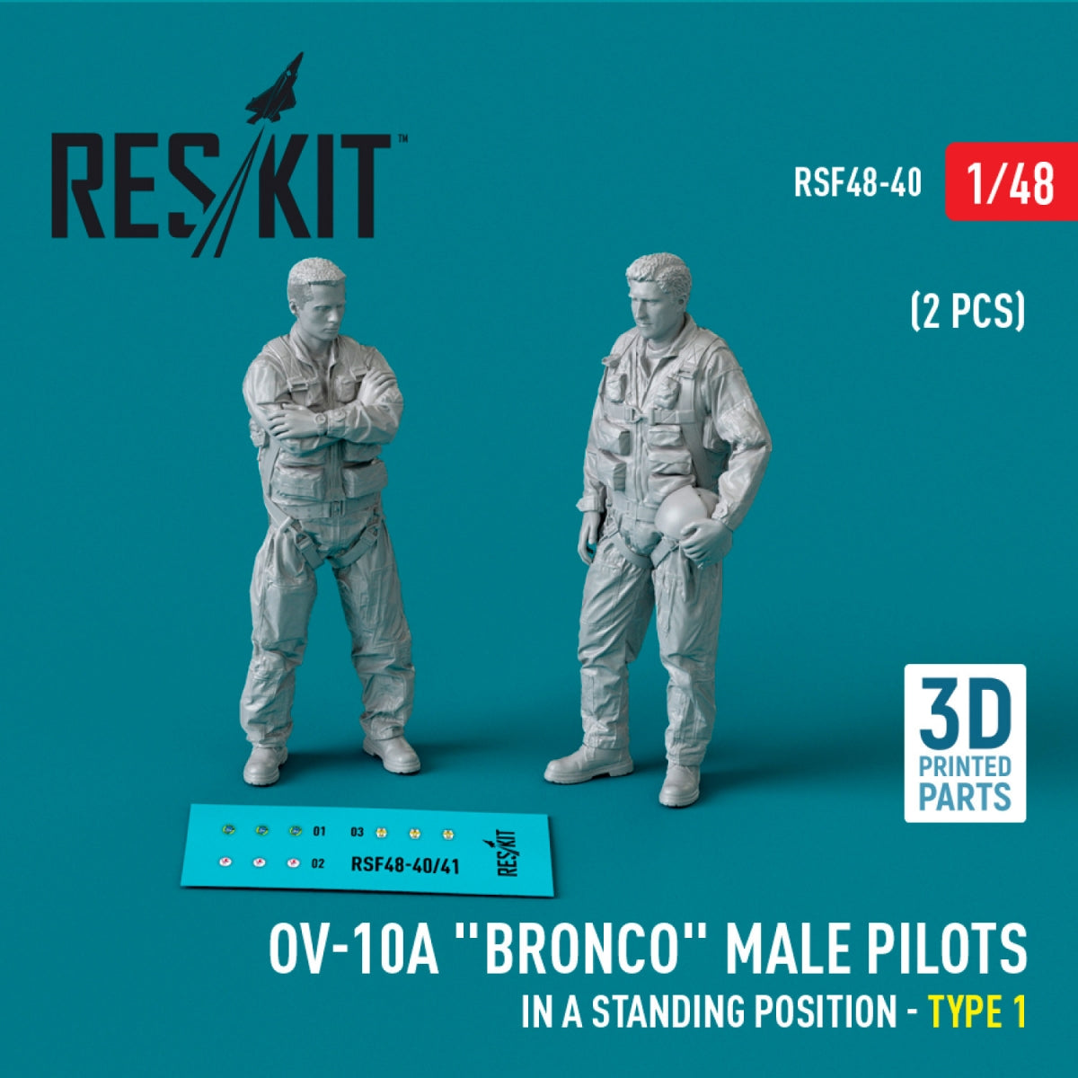 RESKIT RSF48-0040 OV-10A "Bronco" male pilots (in a standing position - type 1) (2 pcs) (3D Printed) 1/48