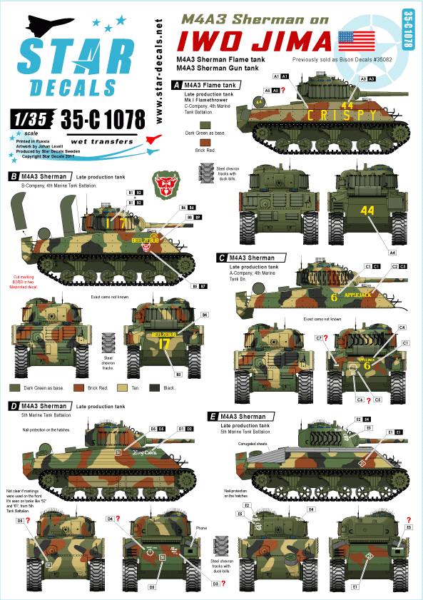 Star Decals 35-C1078 Char d'assaut M4A3 et char lance-flammes 1/35