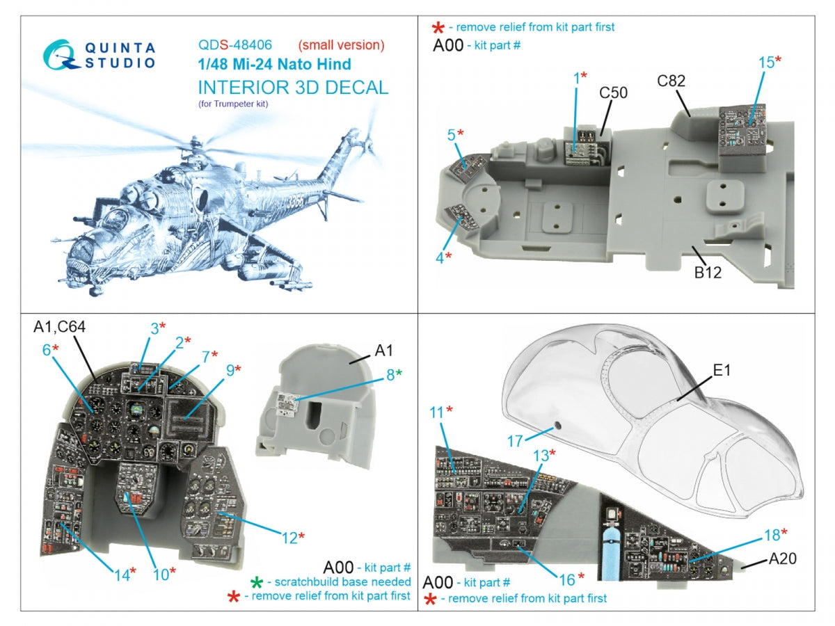 Quinta Studio QDS-48406 Mi-24 Nato Hind 3D-Printed &amp;amp; coloured Interior on decal paper (Trumpeter)(Small version) 1/48 – Bild 2