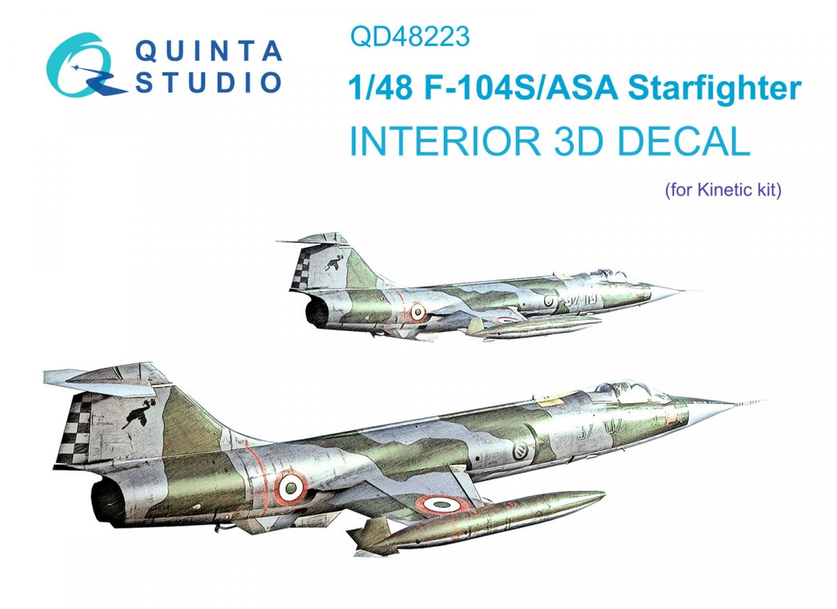 Intérieur imprimé en 3D et coloré sur papier décalcomanie Quinta Studio QD48223 F-104S/ASA (Kinetic) 1/48 