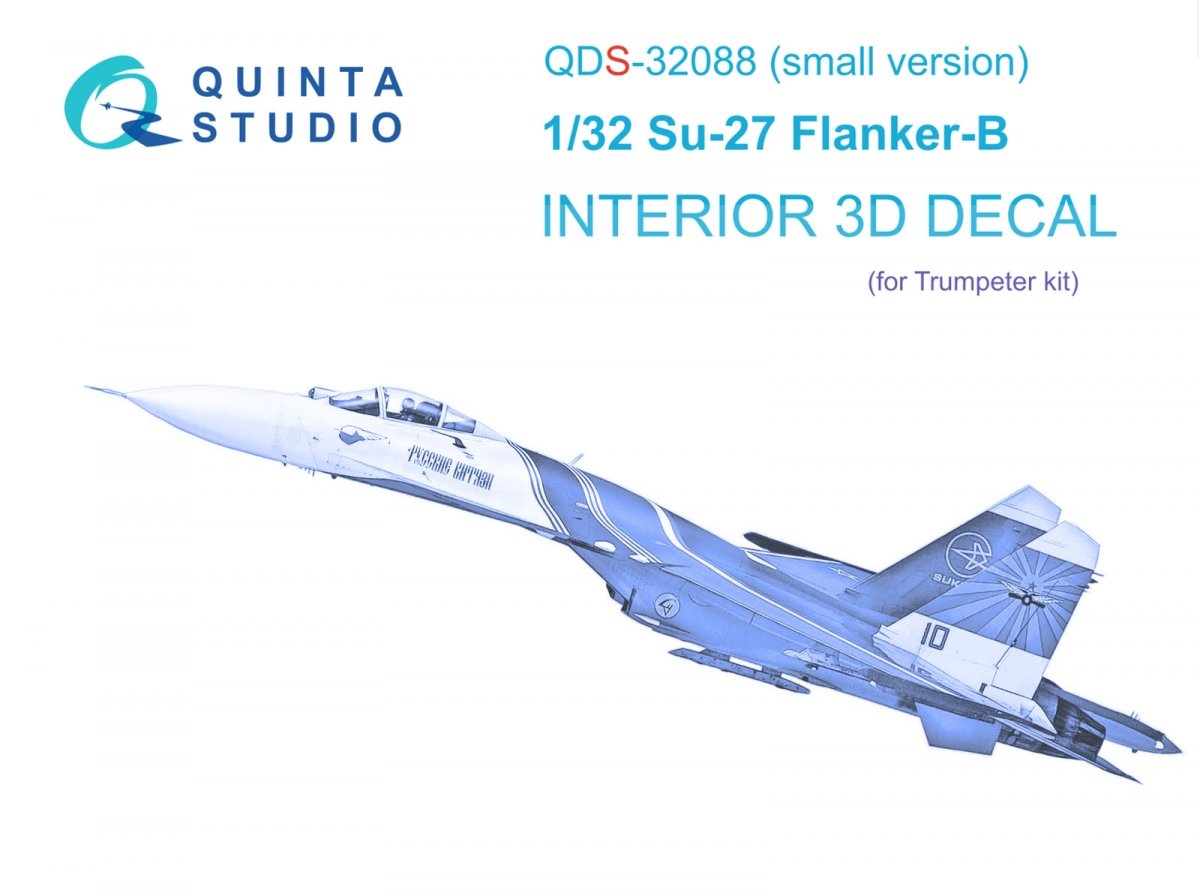 Quinta Studio QDS-32088 Su-27 3D-Printed &amp; colored Interior on decal paper (Trumpeter) (small version) 1/32