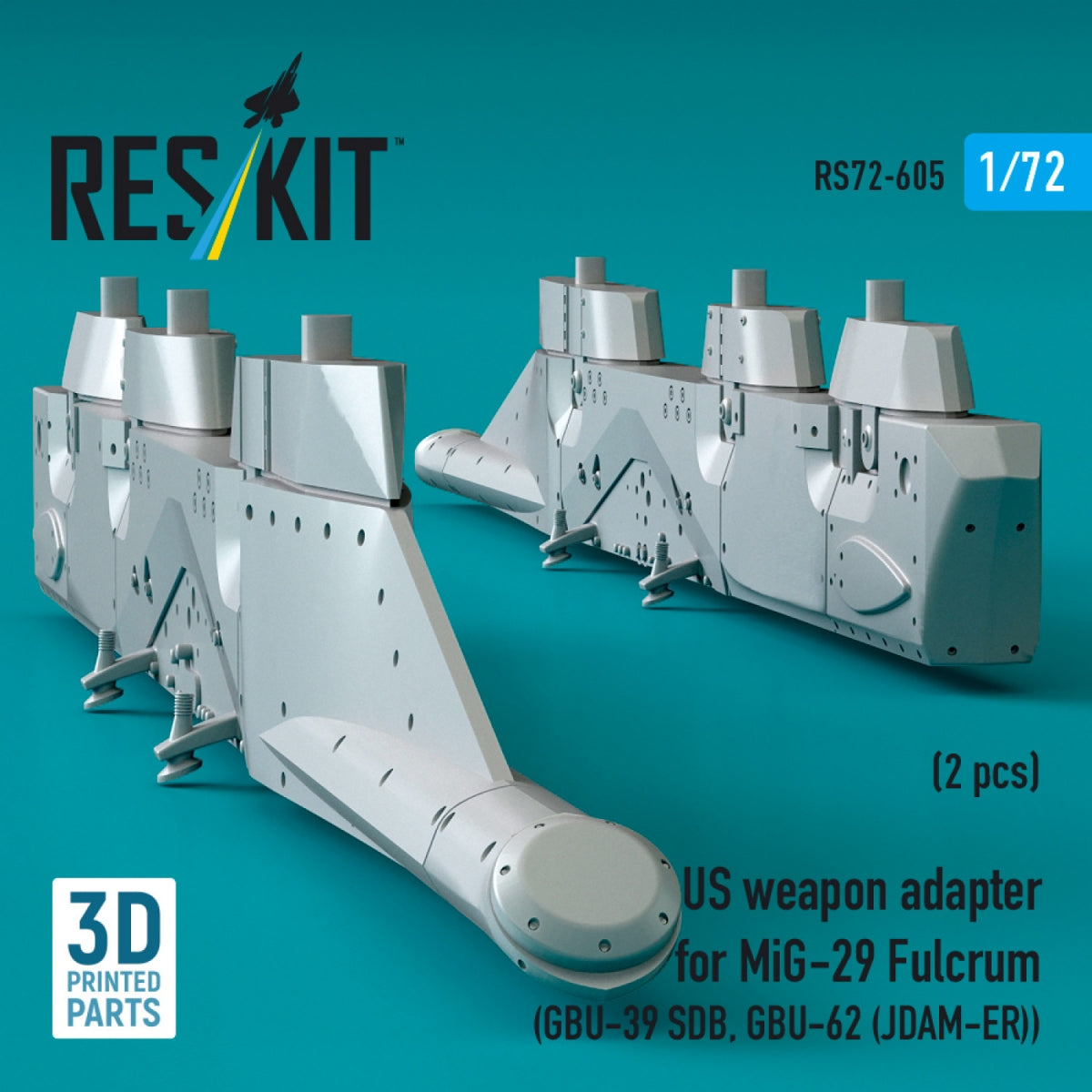 RESKIT RS72-0605 US weapon adapter for MiG-29 Fulcrum (2 pcs) (GBU-39 SDB, GBU-62 (JDAM-ER)) (3D Printed) 1/72