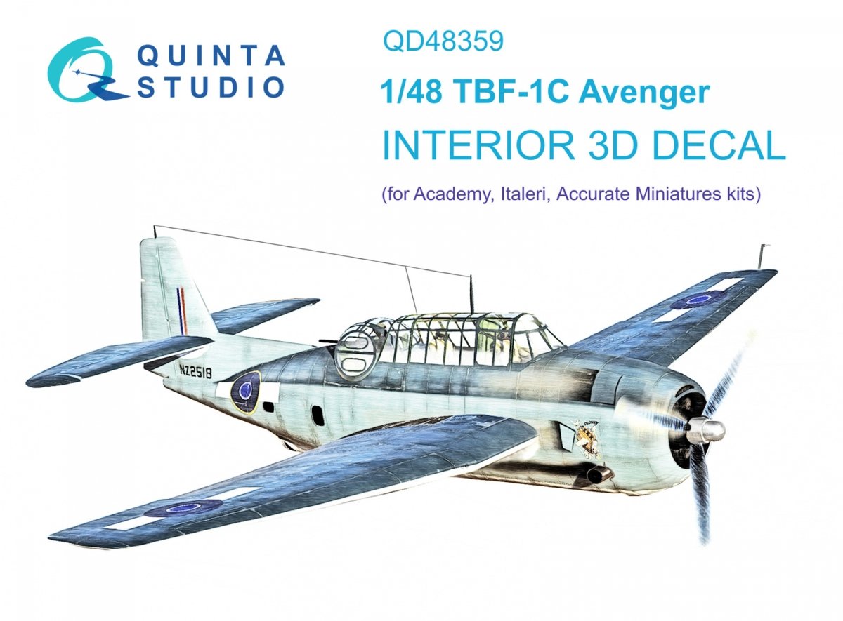 Quinta Studio QD48359 TBF-1 Avenger 3D-Printed &amp; colored Interior on decal paper (Academy) 1/48