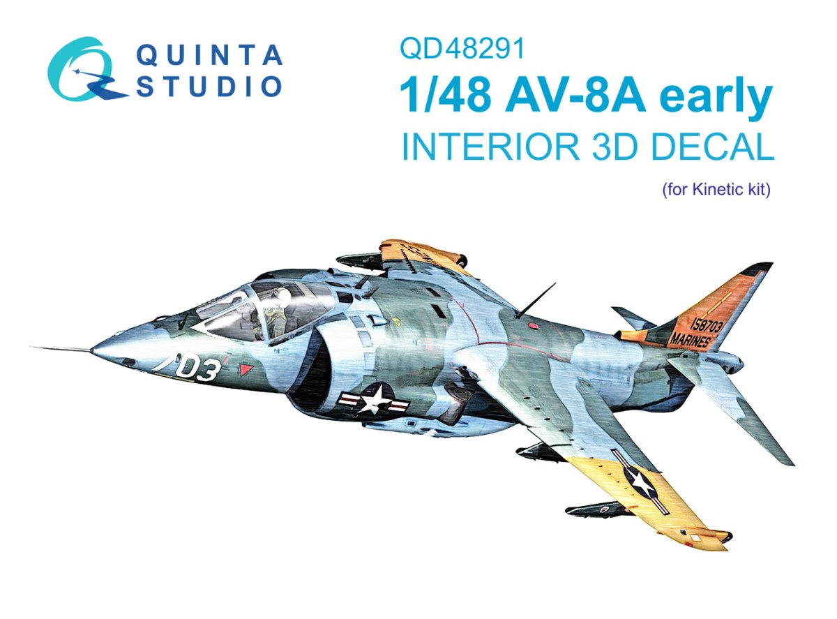 Quinta Studio QD48291 AV-8A Early 3D-Printed & coloured Interior on decal paper (Kinetic) 1/48