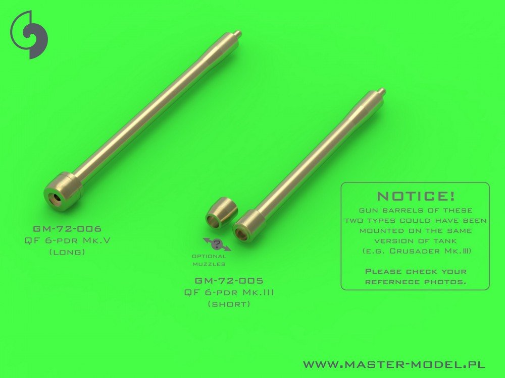 Master GM-72-006 British QF 6-pdr (57mm) - version Mk.V L/50 (long) + Besa MG tips - for Crusader Mk.III, Churchill Mk.III/IV, Valentine Mk.VIII/IX 1/72 – imagen 2