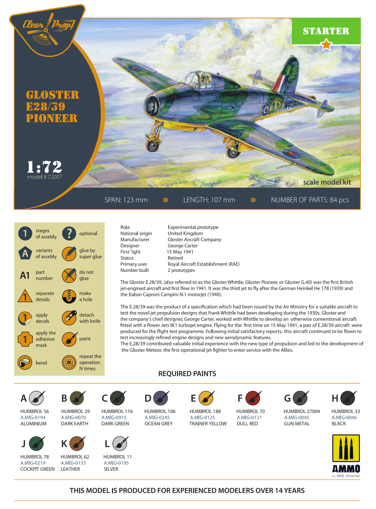 Clear Prop! CP72007 GLOSTER E28/39 PIONEER STARTER KIT 1/72 – Bild 2
