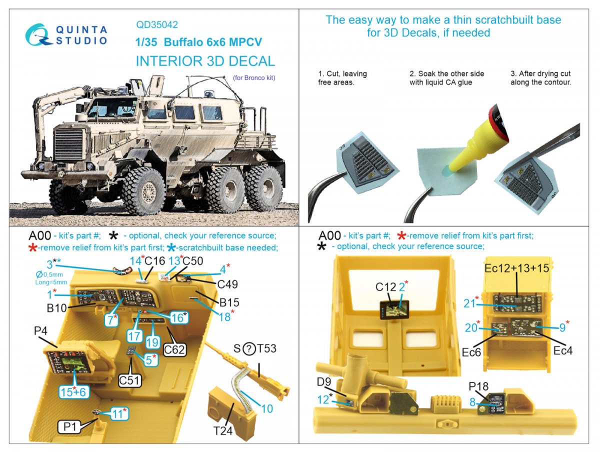 Intérieur imprimé en 3D et coloré sur papier décalcomanie pour le Buffalo 6x6 MPCV de Quinta Studio (Bronco) à l&amp;#39;échelle 1/35 – image 2