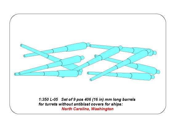 Aber 350L-05 Set of 9pcs 406mm long barrels for US ships for turrets without antiblast covers: North Carolina, Washington 1/350 – zdjęcie 6
