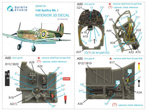 Quinta Studio QD48134 Spitfire Mk.I 3D-Printed &amp;amp; colored Interior on decal paper (Tamiya) 1/48 – image 12