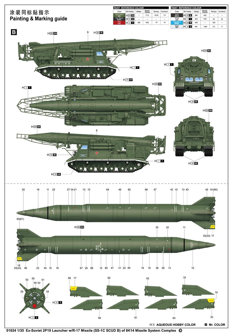 Trumpeter 01024 Ex-Soviet 2P19 Launcher w/R-17 Missile SS-1C SCUD B of 8K14 Missile System – immagine 2
