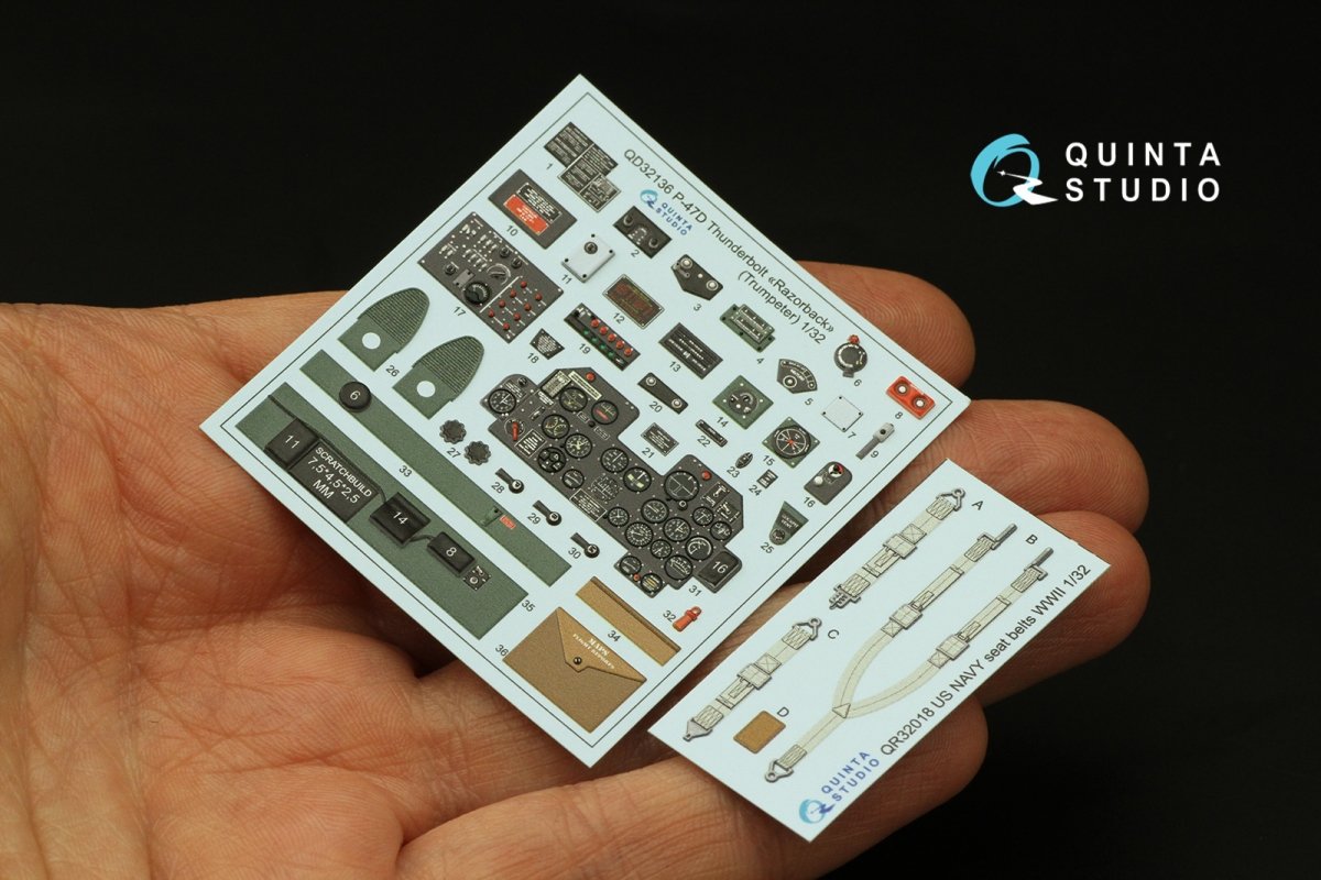 Quinta Studio QD32136 P-47D Razorback 3D-Printed &amp;amp; coloured Interior on decal paper (Trumpeter) 1/32 – immagine 4