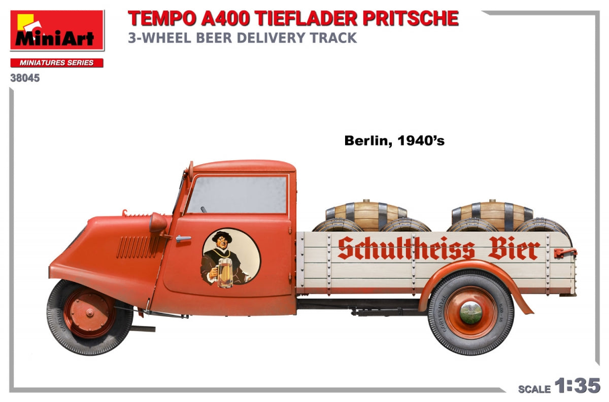 MiniArt 38045 TEMPO A400 TIEFLADER PRITSCHE CAMION DE LIVRAISON DE BIÈRE À 3 ROUES 1/35 – image 5