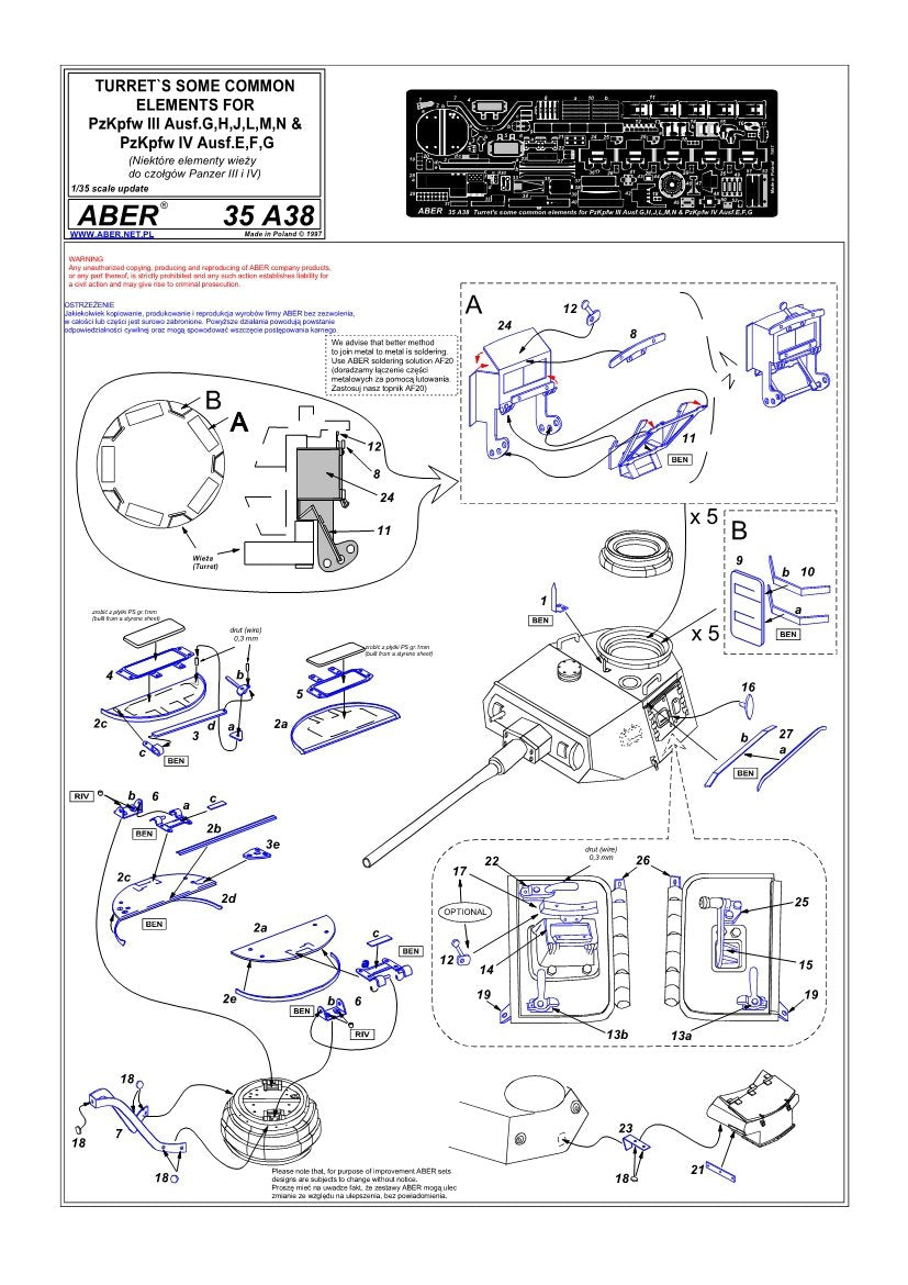 Aber 35A038 Pièces communes pour les tourelles Pz.III G,H,J,L,M,N et Pz.IV E,F,G (1/35) – image 4