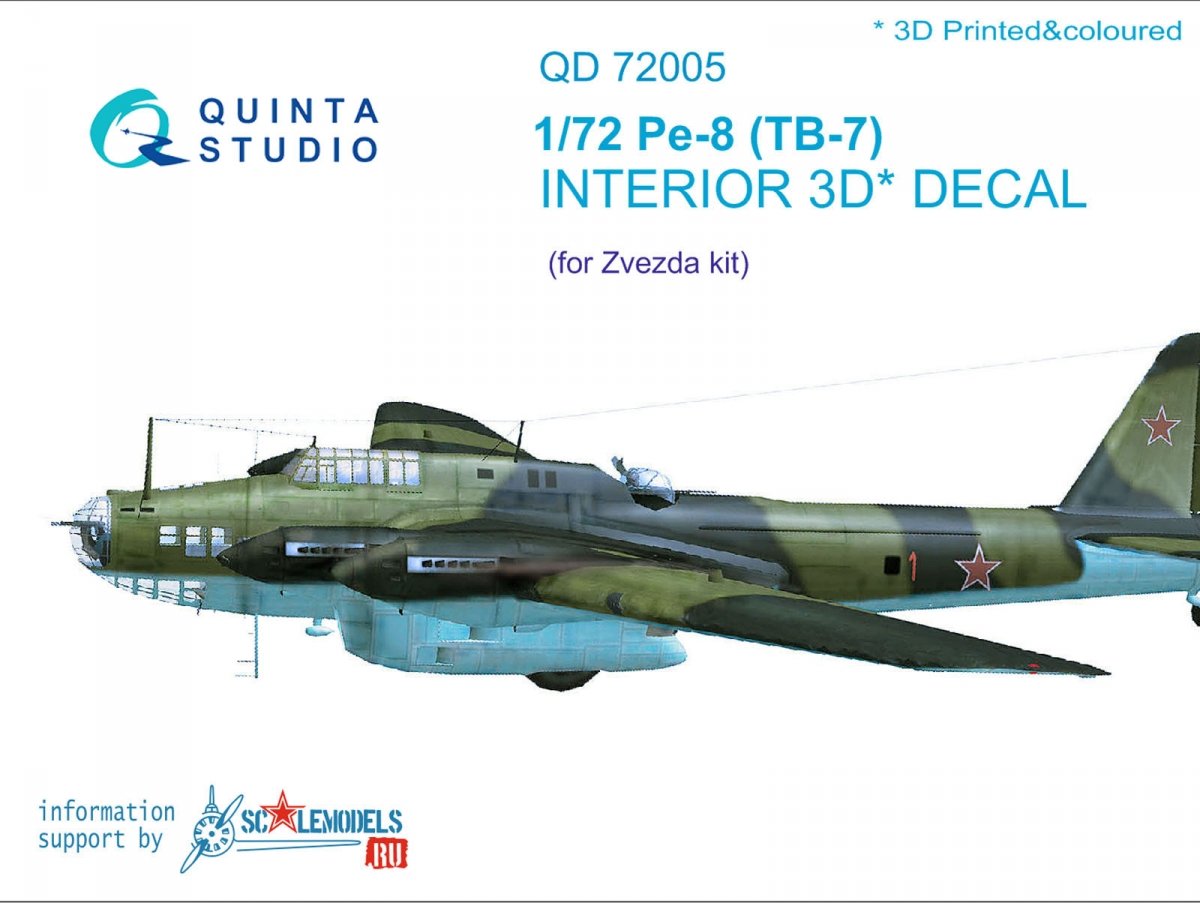 Intérieur imprimé en 3D et coloré sur papier décalcomanie pour le modèle Zvezda 1/72 (QD72005 Pe-8/TB-7 de Quinta Studio).