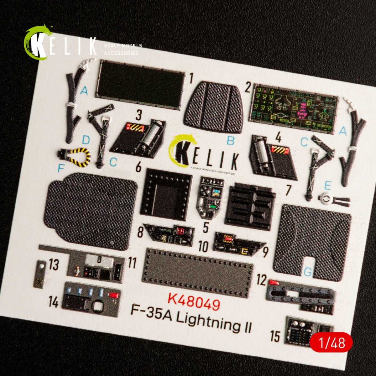 KELIK K48049 F-35A LIGHTNING II INTERIOR 3D DECALS FOR MENG KIT 1/48 – Bild 2