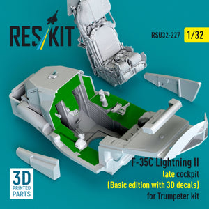 RESKIT RSU32-0227 F-35C Lightning II late cockpit (Basic edition with 3D decals) for Trumpeter kit (3D Printed) 1/32